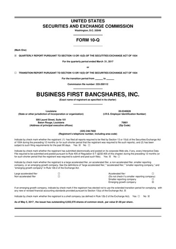 Thumbnail Business First Bancshares 10-Q Quarterly Report FY2017 