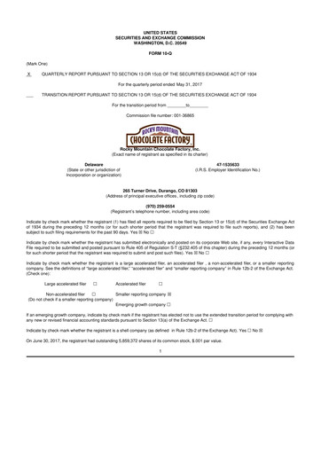 Thumbnail Rocky Mountain Chocolate Factory 10-Q Quarterly Report FY2018 