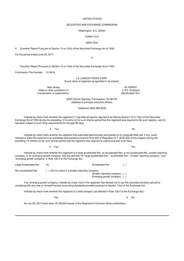 Thumbnail J&J Snack Foods
 10-Q Quarterly Report FY2017 