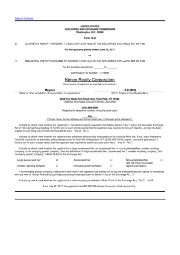 Vorschaubild Kimco Realty
 10-Q Quartalsbericht 2017 