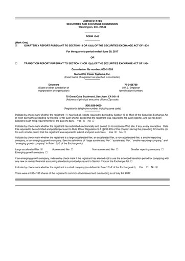 Miniature Monolithic Power Systems 10-Q Rapport trimestriel 2017 