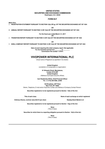 Thumbnail VivoPower 20-F Annual Report 