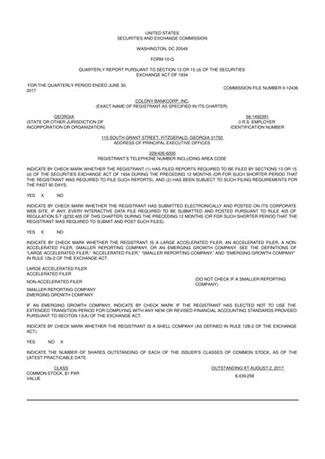 Vorschaubild Colony Bankcorp 10-Q Quartalsbericht 2017 