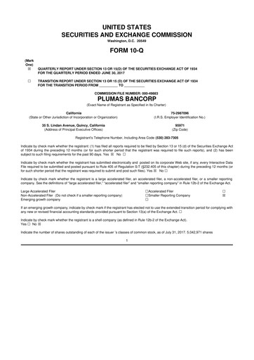 Vorschaubild Plumas Bancorp 10-Q Quartalsbericht 2017 