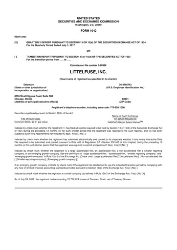 Miniature Littelfuse 10-Q Rapport trimestriel 2017 