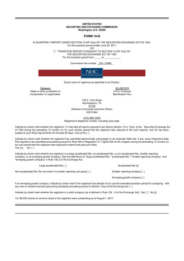 Thumbnail National Healthcare
 10-Q Quarterly Report FY2017 