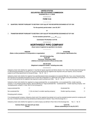 Thumbnail Northwest Pipe Company
 10-Q Quarterly Report FY2017 