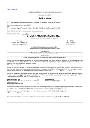 Thumbnail Stock Yards Bancorp 10-Q Quarterly Report FY2017 