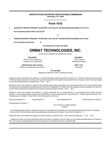 Miniature Ormat Technologies
 10-Q Rapport trimestriel 2017 