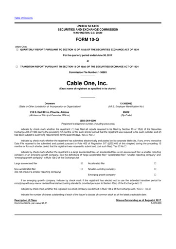 Miniature Cable One 10-Q Rapport trimestriel 2017 
