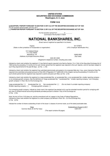 Thumbnail National Bankshares 10-Q Quarterly Report FY2017 