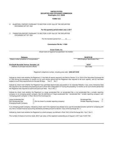Miniature Crown Crafts 10-Q Rapport trimestriel 2018 
