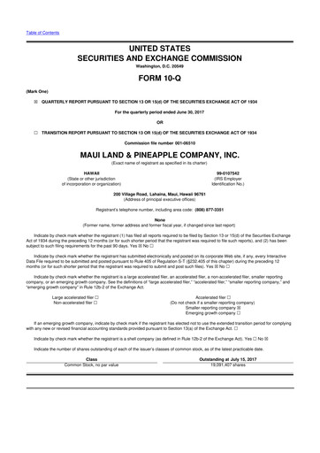 Vorschaubild Maui Land & Pineapple Company 10-Q Quartalsbericht 2017 