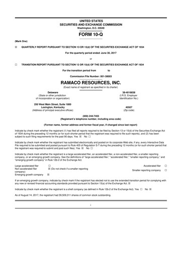 Thumbnail Ramaco Resources
 10-Q Quarterly Report FY2017 