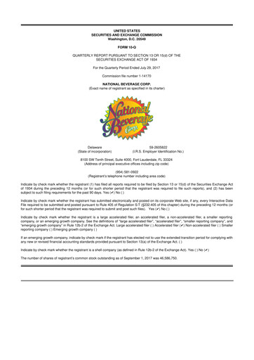 Thumbnail National Beverage
 10-Q Quarterly Report FY2018 