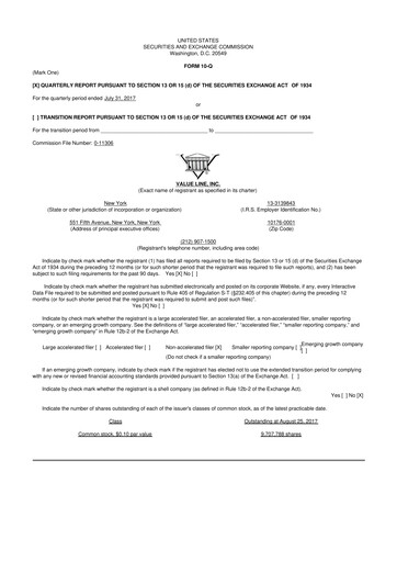 Thumbnail Value Line 10-Q Quarterly Report FY2018 