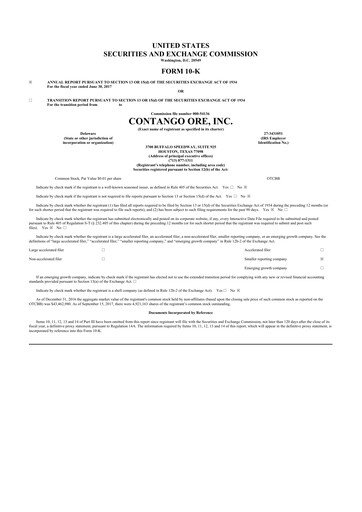 Thumbnail Contango Ore 10-K Annual Report 2017