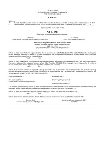 Thumbnail Air T, Inc. 10-Q Quarterly Report FY2018 