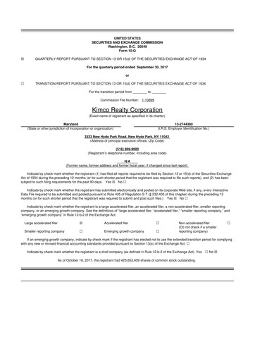 Vorschaubild Kimco Realty
 10-Q Quartalsbericht 2017 