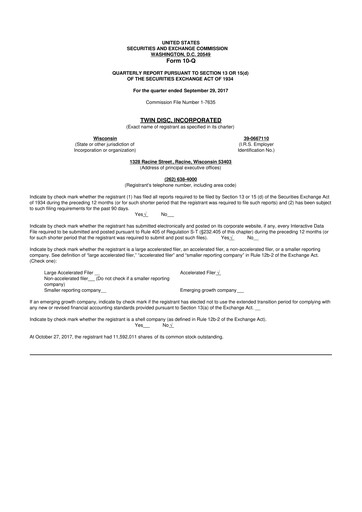 Thumbnail Twin Disc
 10-Q Quarterly Report FY2018 