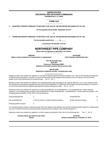 Thumbnail Northwest Pipe Company
 10-Q Quarterly Report FY2017 