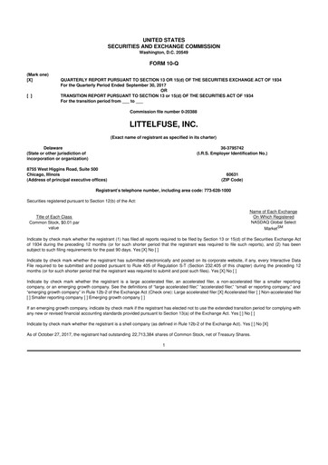 Miniature Littelfuse 10-Q Rapport trimestriel 2017 