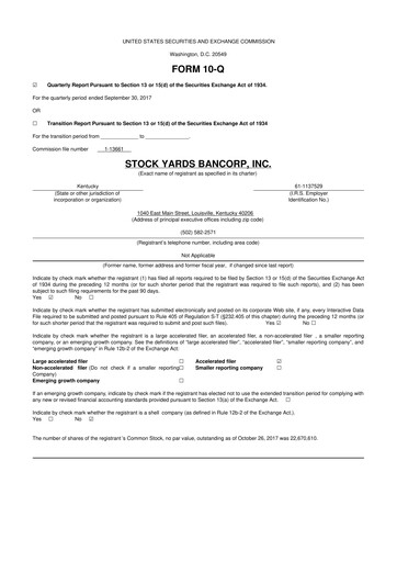 Thumbnail Stock Yards Bancorp 10-Q Quarterly Report FY2017 