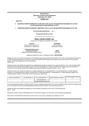 Thumbnail Mesa Laboratories 10-Q Quarterly Report FY2018 