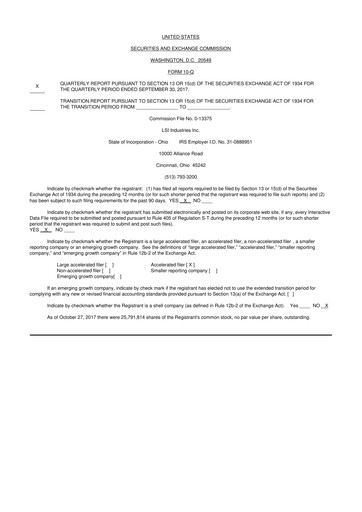 Miniature LSI Industries 10-Q Rapport trimestriel 2018 