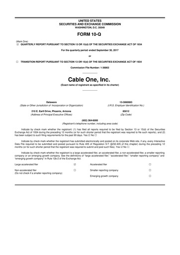 Miniature Cable One 10-Q Rapport trimestriel 2017 