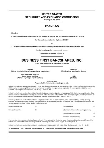 Thumbnail Business First Bancshares 10-Q Quarterly Report FY2017 