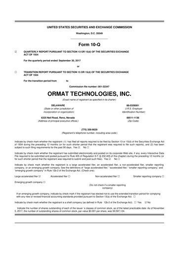 Miniature Ormat Technologies
 10-Q Rapport trimestriel 2017 