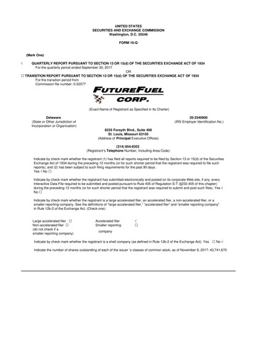 Thumbnail FutureFuel 10-Q Quarterly Report FY2017 