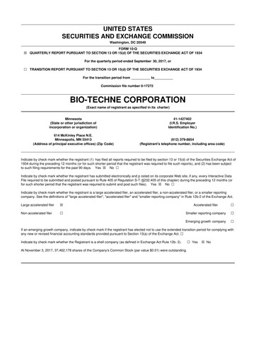Miniature Bio-Techne 10-Q Rapport trimestriel 2018 