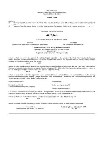 Thumbnail Air T, Inc. 10-Q Quarterly Report FY2018 