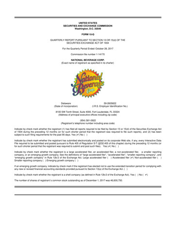 Thumbnail National Beverage
 10-Q Quarterly Report FY2018 