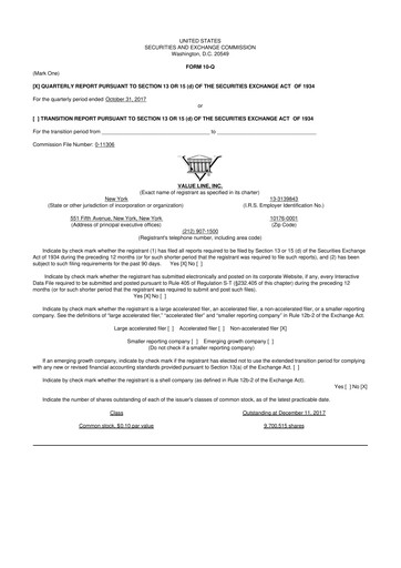 Thumbnail Value Line 10-Q Quarterly Report FY2018 