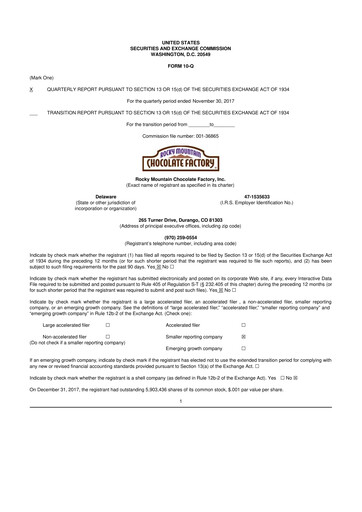 Thumbnail Rocky Mountain Chocolate Factory 10-Q Quarterly Report FY2018 