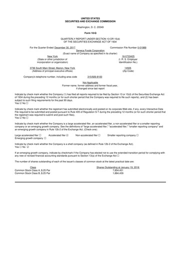 Thumbnail Seneca Foods
 10-Q Quarterly Report FY2018 
