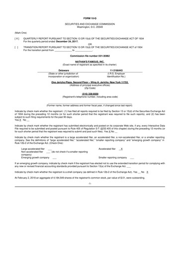 Miniature Nathan's Famous 10-Q Rapport trimestriel 2018 