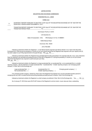 Miniature LSI Industries 10-Q Rapport trimestriel 2018 