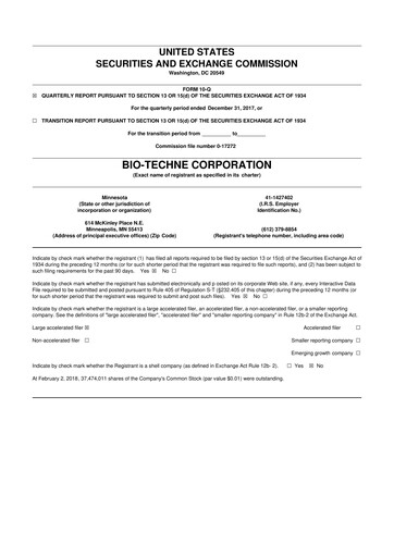 Miniature Bio-Techne 10-Q Rapport trimestriel 2018 
