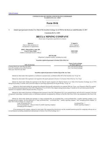 Thumbnail Hecla Mining
 10-K Annual Report 2017