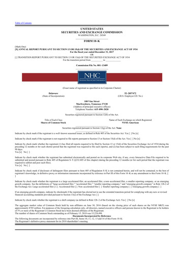 Thumbnail National Healthcare
 10-K Annual Report 2017