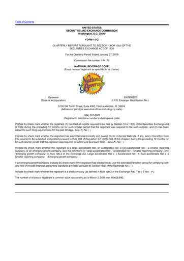 Thumbnail National Beverage
 10-Q Quarterly Report FY2018 