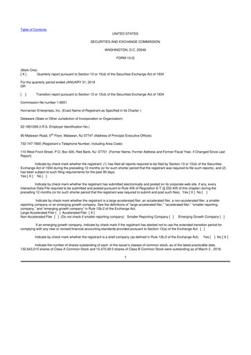 Thumbnail Hovnanian Enterprises
 10-Q Quarterly Report FY2018 