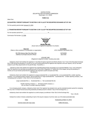 Thumbnail Value Line 10-Q Quarterly Report FY2018 