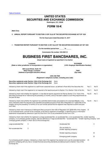 Thumbnail Business First Bancshares 10-K Annual Report 2017