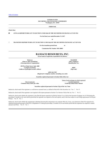 Miniature Ramaco Resources
 10-K Rapport annuel 2017
