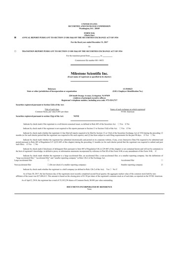 Thumbnail Milestone Scientific 10-K Annual Report 2017